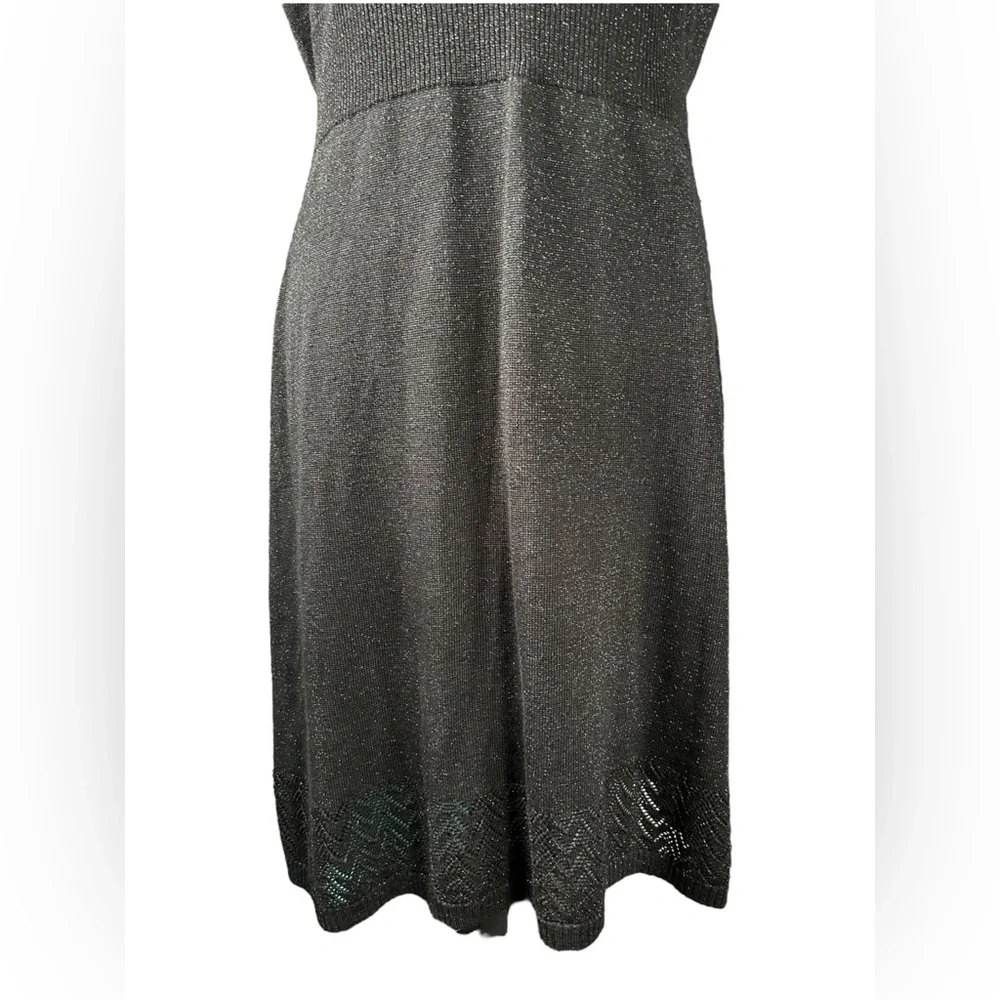 Apt. 9 Black Sparkly Knit Dress Sleeveless V-Neck LBD Evening Holiday Large NWT